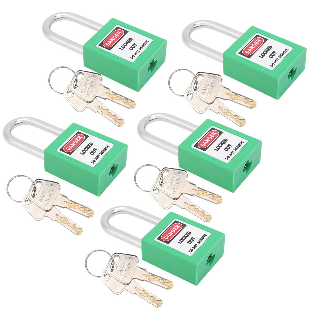 5Sets 38mm Padlock Lockout Tagout HardWearing with 10 Keys Writable Label for Machine Building Security(Green )