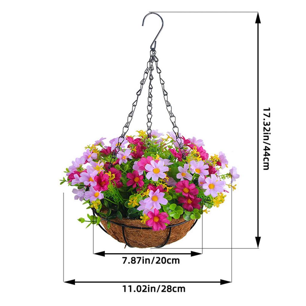 Artificial Daisy Flowers Basket Flower Centerpieces Decor Coconut Lining Chain Flowerpot Plant Hanger for Balcony Garden Yard