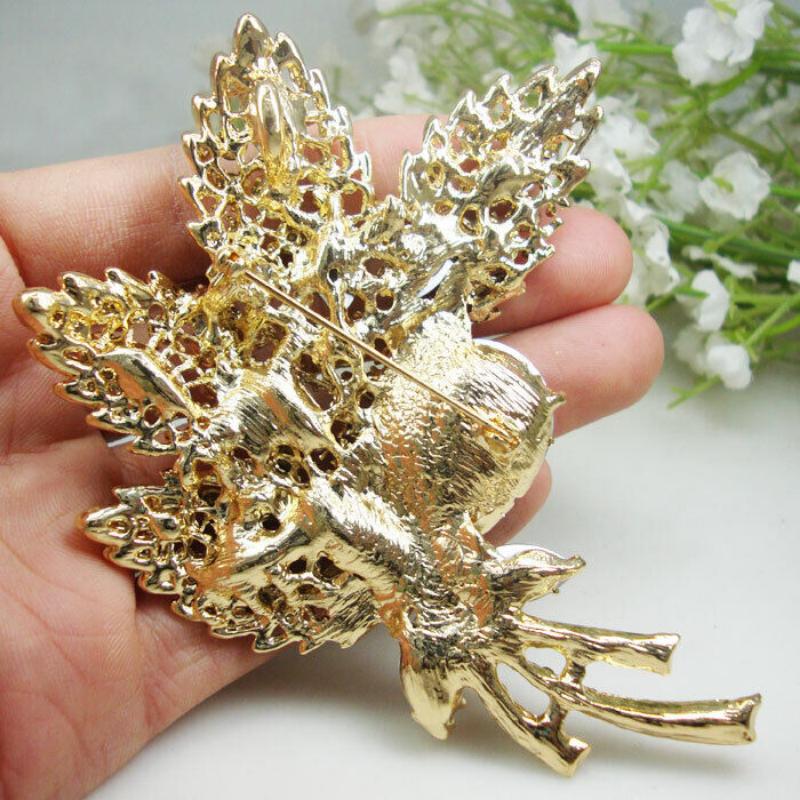 Woman's Vintage Rhinestone Crystal Flower Leaf Pendant Brooch Pin Jewelry Corsage Wedding Gift