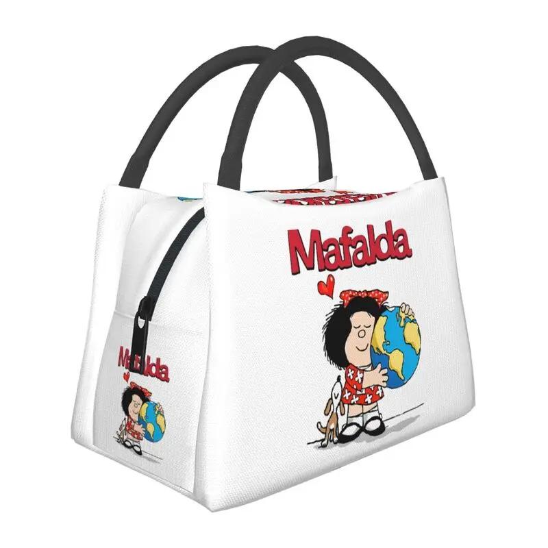 Custom Vintage Mafalda Manga Insulated Lunch Bags for Quino Comic Cartoon Thermal Cooler Bento Box Office Picnic Travel