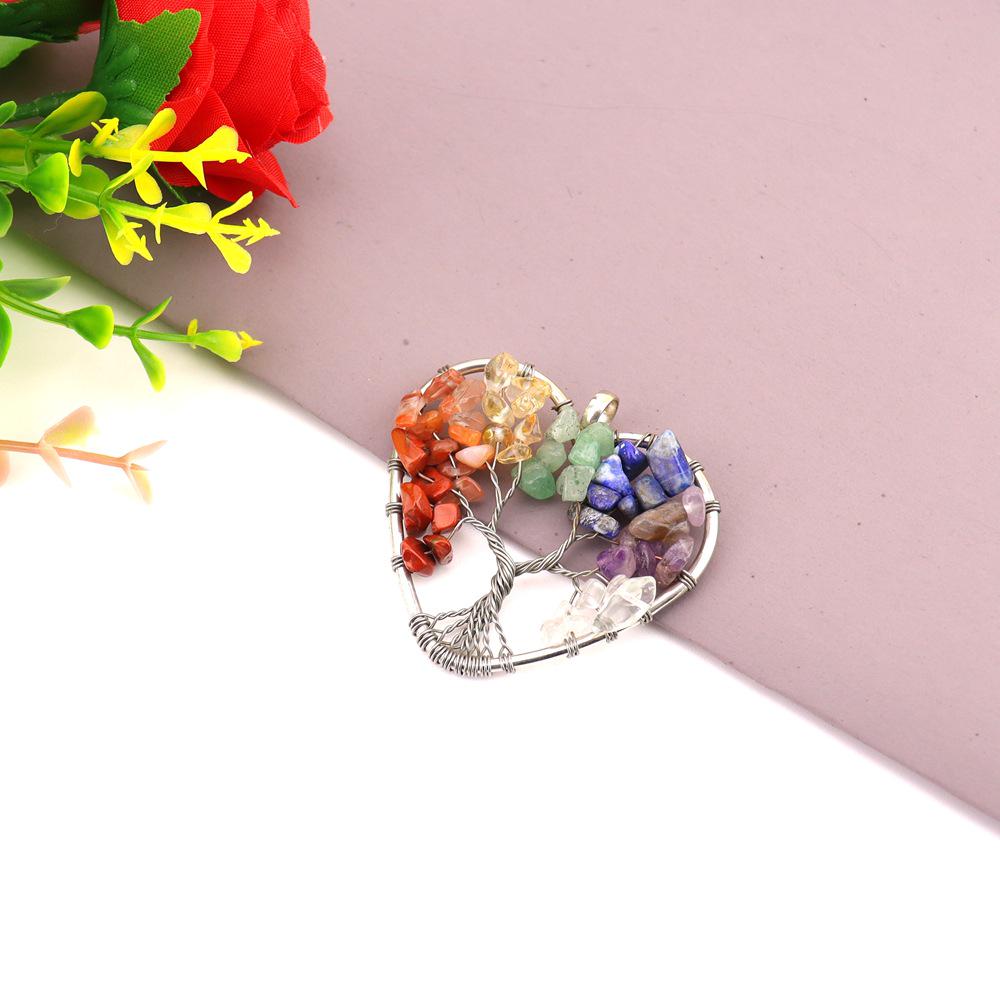 Rainbow Life Tree Wire-Wrapped Crystal Pendant Necklace N746