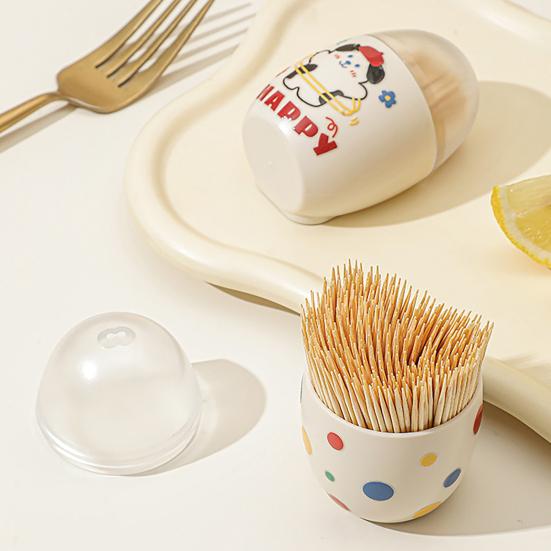 Magnetic Toothpick Box Cartoon Dog Dot Pattern Toothpick Holder Dispenser Fridge Magnet Dust-proof Kitchen Toothpick Organizer Container