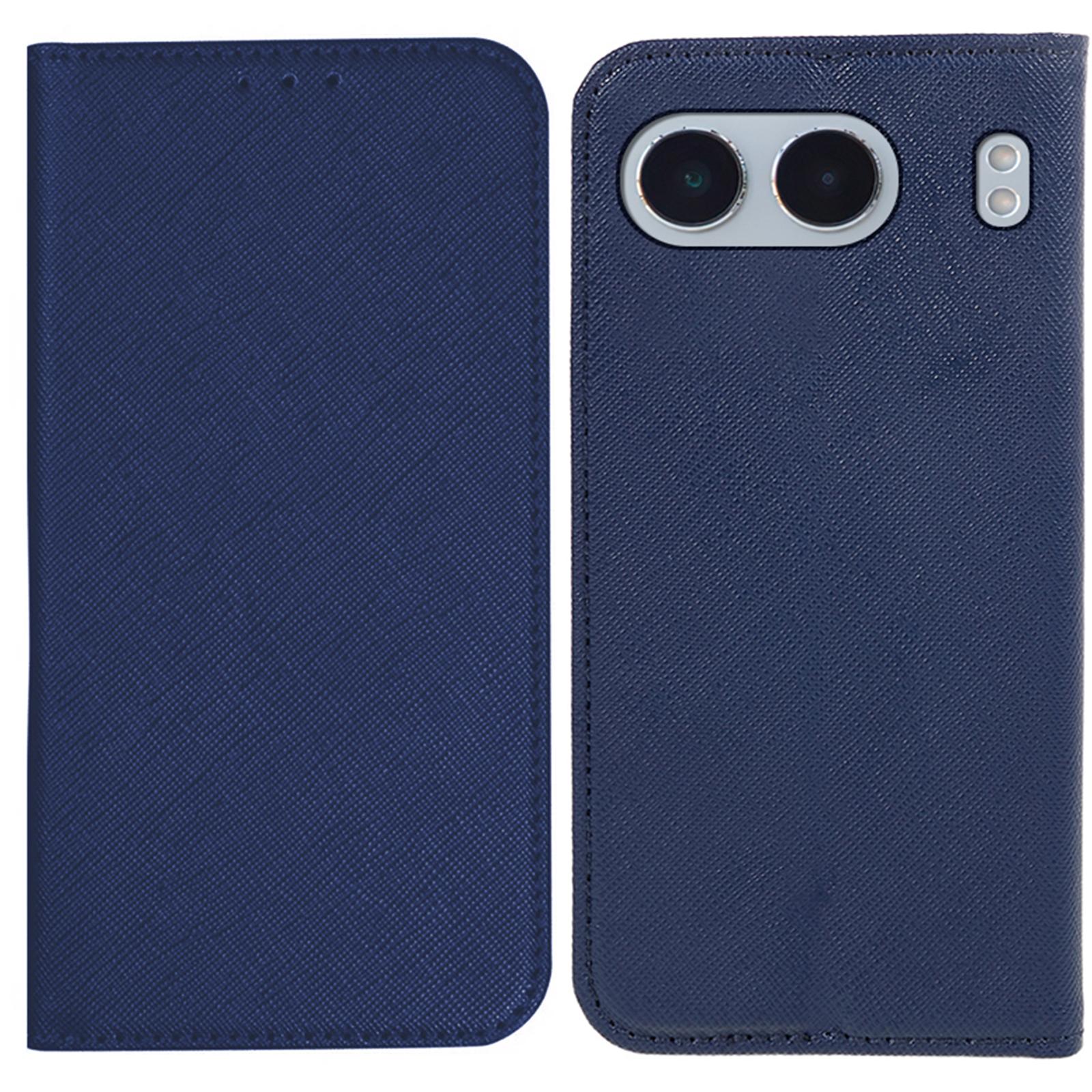 

For OnePlus Nord 4 Case Leather Cross Texture Stand Phone Cover Strong Magnetic Dark Blue