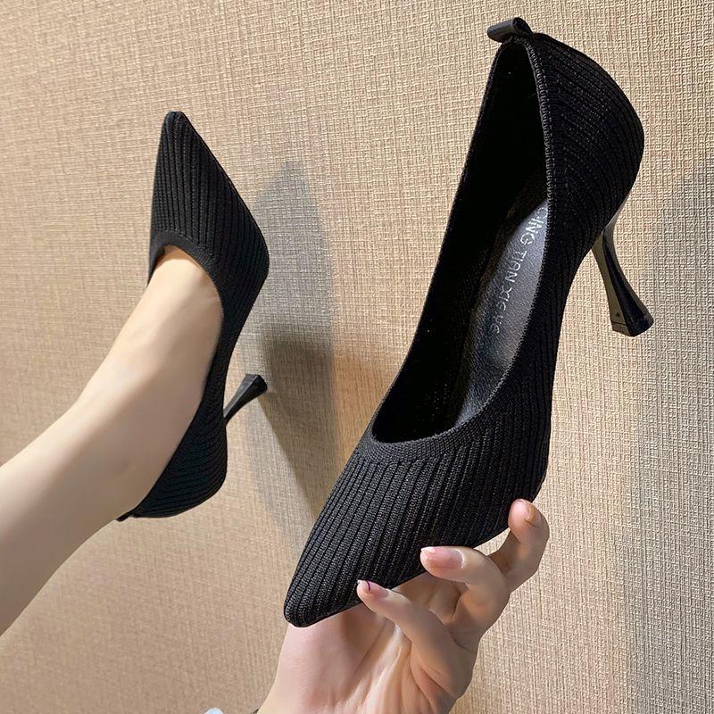 women fashion sweet black mesh breathable spring & summer slip on stiletto heel shoes lady cool brown heel shoes ab655