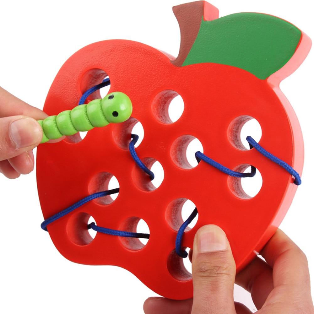 Montessori Kids Educational Toys Fun Wooden Toys Worm eat Fruit Apple Pear Funny Wooden Puzzle Toys for Children Gifts