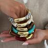 CCB Vintage Resin Round Tube Leopard Print Elastic Bracelet for Women Bohemian Stackable Acrylic Bracelet Bangle Party