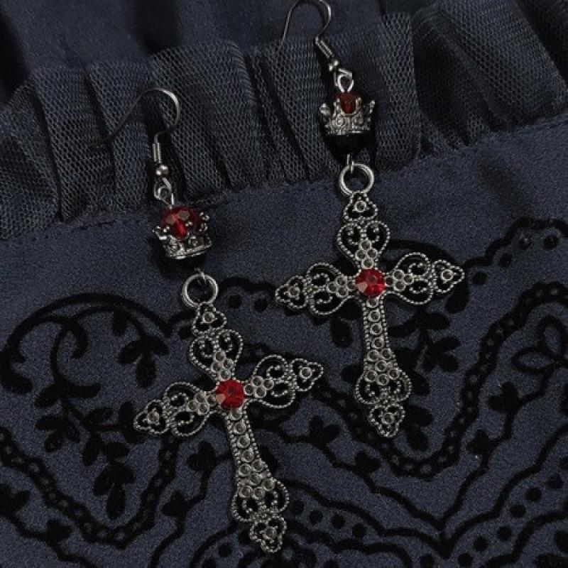 Dark Retro Gothic Crown Tiara Earrings with Ear Hooks