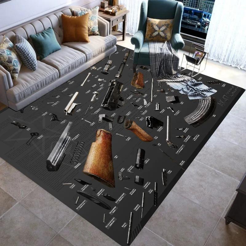 Retro Guns Pistol Ammunition Bullet Cartridge AK M4 Rug Carpet for Living Room Bedroom Decor Non-slip for Sofa Doormat Mat