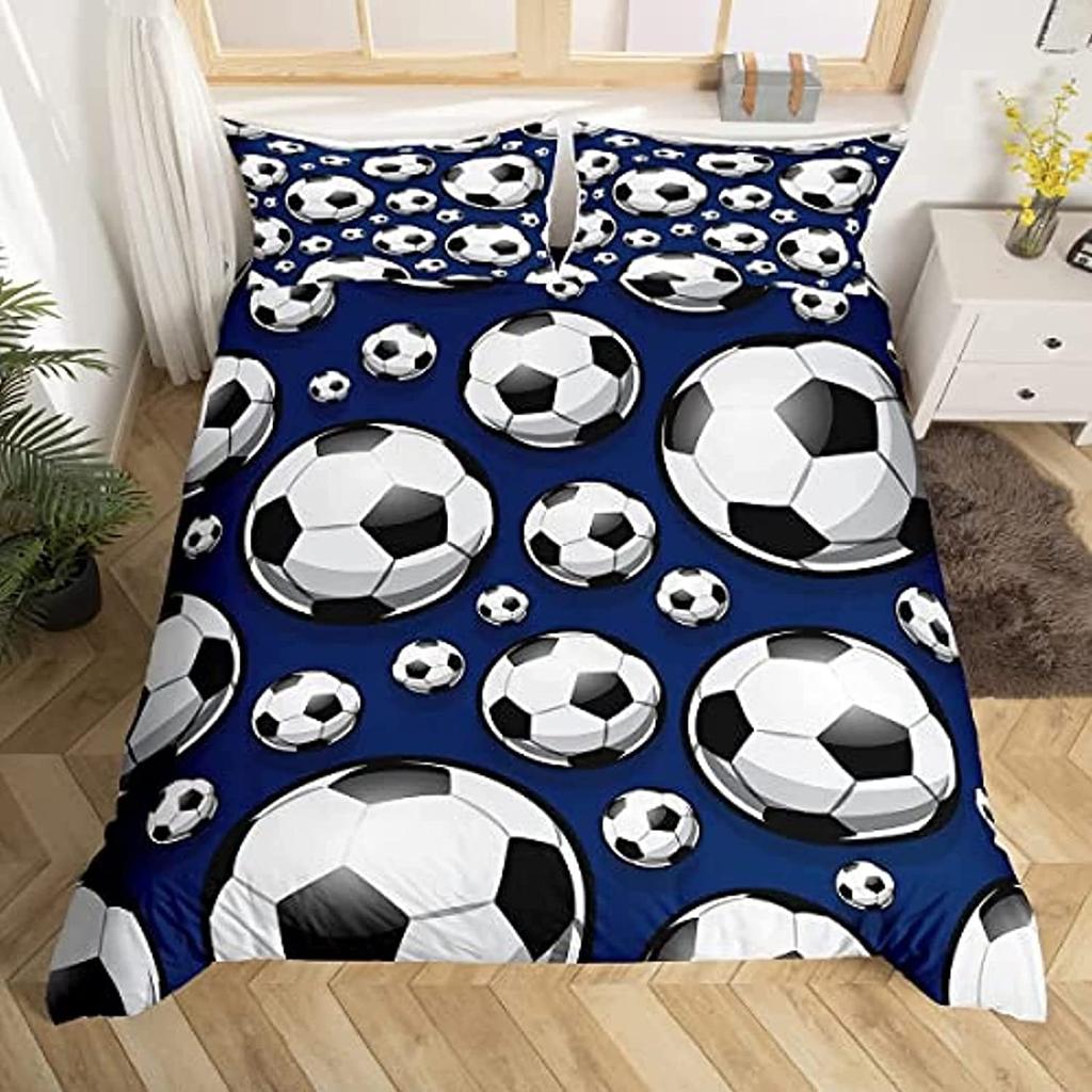 Lenjerie de pat de familie Deluxe Pat de o persoană Pat dublu Față de pernă imprimată fotbal 3D și husă de pilota 2/3 seturi Lenjerie de pat de familie pentru dormitor