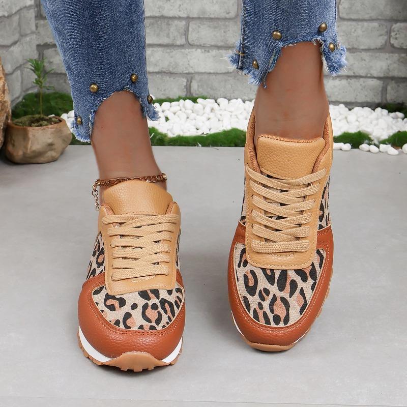 Large Outdoor Running Shoes, New Spliced Lace Up Sports Shoes, 2026 Low Cut Leopard Print Sports and Leisure Shoes for Women
