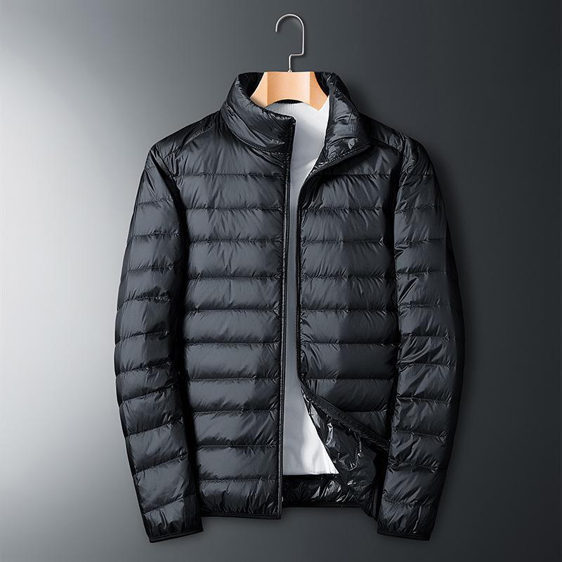 Men's Lightweight White Duck Down Winter Jacket, Large, Loose Fit, Youth Short Style, Outdoor Sports, Stand Collar, Warmth.