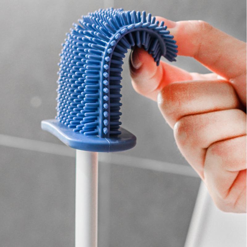 Luxury Toilet Brush Wall Hanging Toilet Brush Long Handled Silicone Toilet Brush Soft Bristles WC Cleaning Brush Clean Tool Bathroom Accessories