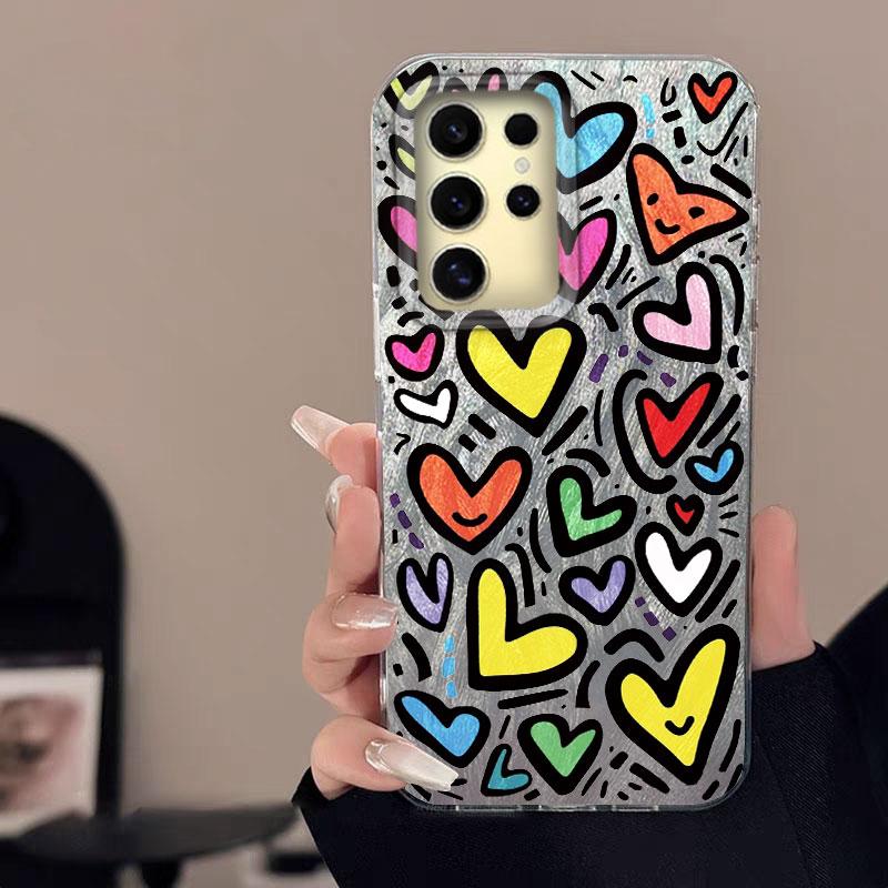 Case For Samsung Galaxy A56 S24 S25 Plus Ultra A15 A25 A55 A35 A16 A26 A36 5G Phone Cover Graffiti New Pink Love Patterns Bumper