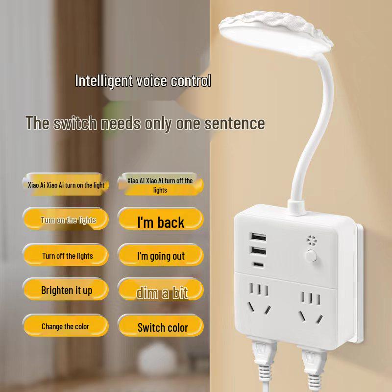 86-Socket Strip: Multi-Function Remote Control USB Bedside Night Light with Voice and USB Charging