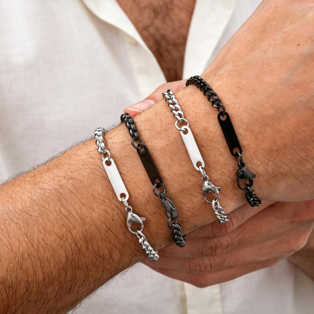 Vnox Men's Stainless Steel Chain Bracelet, Black Silver Color Cuban Box Link Wristband, Minimalist Punk Jewelry Gift for Him