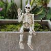 Swing Leg Skeleton Figurine Sitting Skull Resin Statue Sculpture Home Office Desktop Garden Decoration Ornament Halloween Birthd
