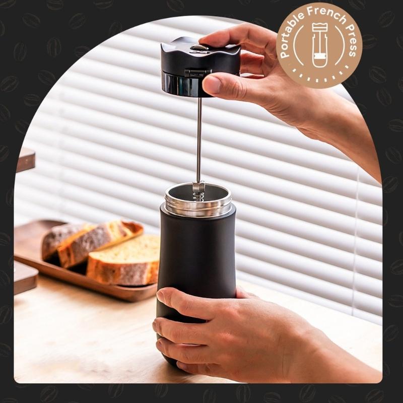 Travel Friendly Stainless Steel French Press Coffees Brewer Double Meshes Filter Vacuum Insulation French Press