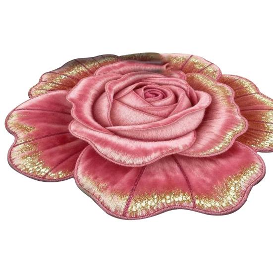 Floral Plush Floor Mat 3D Flower Optical Illusion Rugs Non-Slip Water-Absorbent Bath Mat for Bathroom Bedroom Entrance Vanity Area