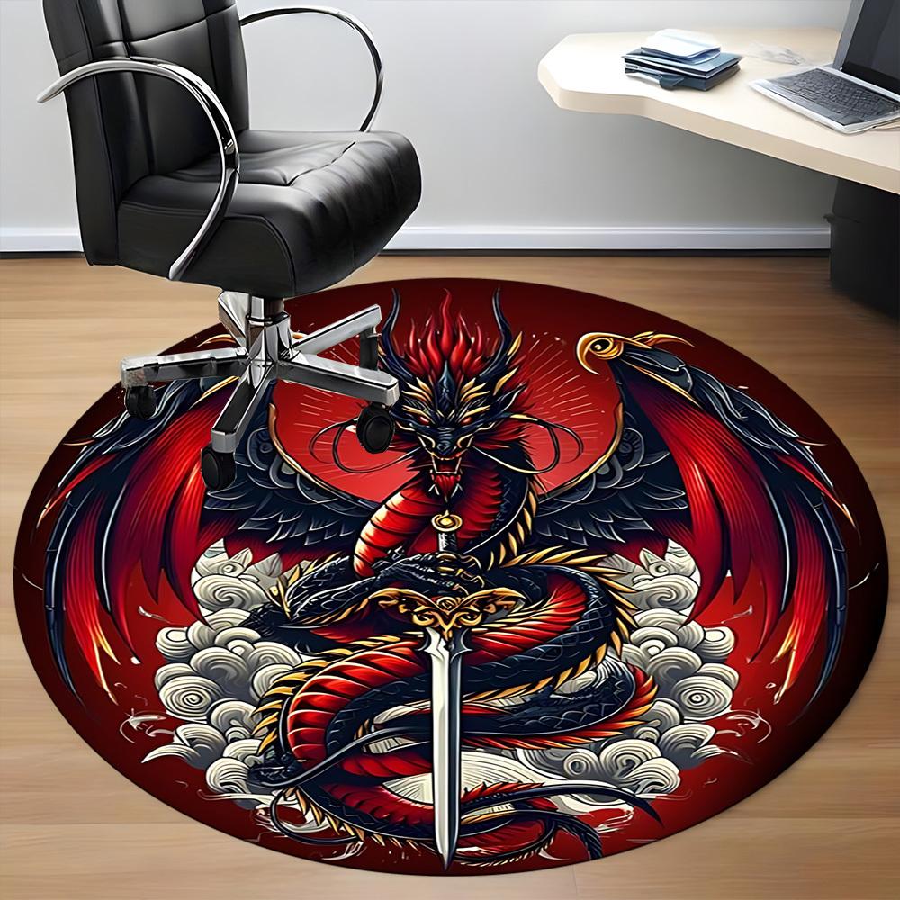 1pc Dragon Sword Design Chair Carpet for Office Non-Slip, Machine Washable Rug for Office, Room - Holiday Decor, Machine Made yy251016067