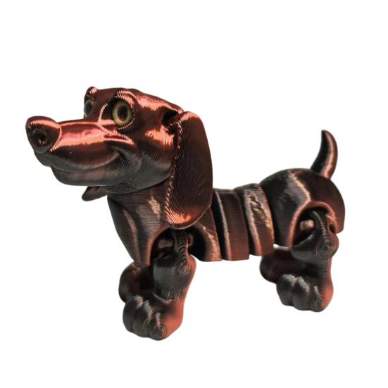 

3D Printed Toys Dog Ornament Full-Joint Flexible Dachshund Shape Figurine Stress Relief Toy Metallic Texture Desktop Decoration чёрный