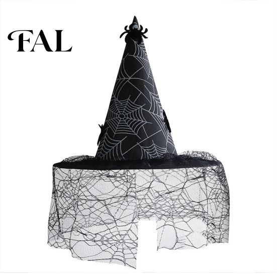 Creative Halloween Night Headgear Witch Hat, with Lace Mesh And Simulated Spiders, Gothic Style Holiday Photo Props Costume Accessory, for Parties