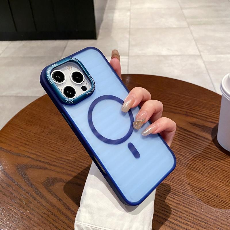 Fashion Purple Stripe Clear Magsafe Case for iPhone 16 14 15 Plus 11 12 13 15 Pro Max Wireless Charging Magnetic Matte Cover