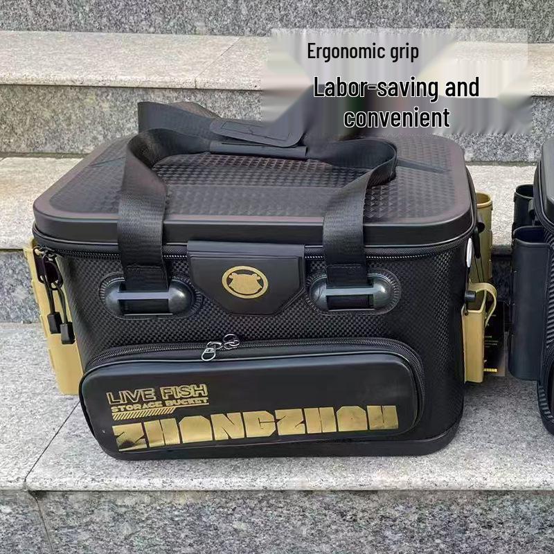 Seatable Multi-Purpose Fishing Bucket with Rod Holder, Lure Box, and Thickened EVA Live Fish Bag
