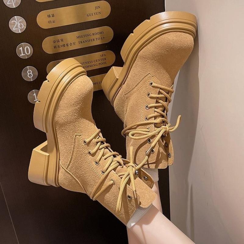 Fashion Women's Boots Retro Leather Designer Shoes Women's Luxury Short Boots Thick Sole Anti-Slip Round Toe Ankle Shoes