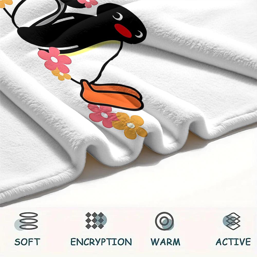 1PC PINGU Print Flannel Blanket, High Quality All Seasons, Home Decor, Warmth and Comfort, Perfect for Christmas Gifts