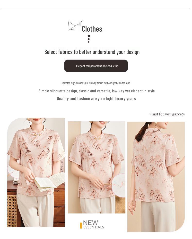 Mom's 2026 Chinese-Style Short Sleeve Summer Blouse for Middle-Aged Women