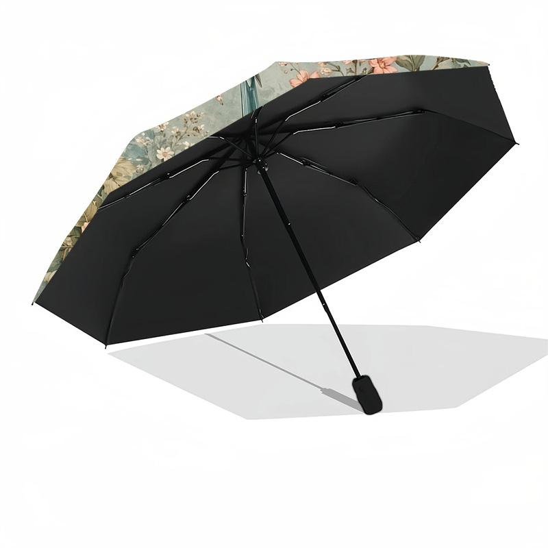 Floral Bird Garden Scene Automatic Umbrella Compact 8-Rib Design Sturdy Construction Travel Essential Compact Folding Umbrella