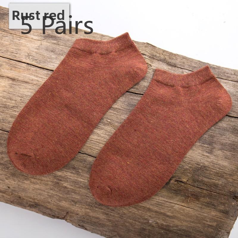 5 Pairs of Men's Retro Solid Color Short Tube Invisible Breathable Sweat Absorption Shallow Mouth Boat Socks