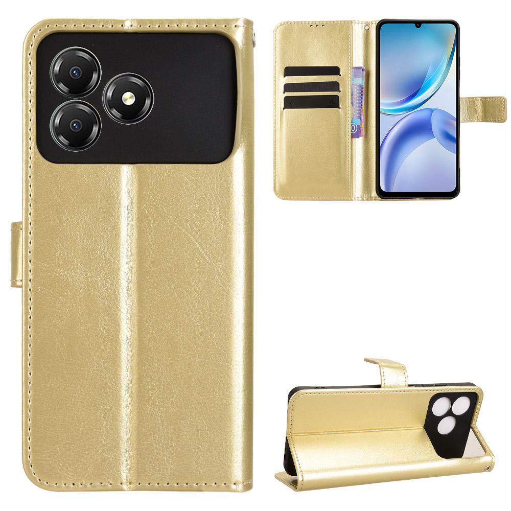 For ZTE Blade A36 PU Leather Case with Strap Crazy Horse Texture Phone Wallet Cover