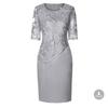 Lace Patchwork Fake Two Piece Plus Size Midi Dress Half Sleeve Elegant Party Dress Comfortable Lightweight Slimming Flattering Fit