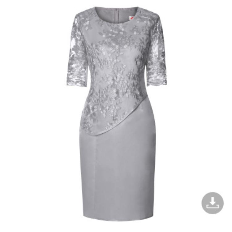 Lace Patchwork Fake Two Piece Plus Size Midi Dress Half Sleeve Elegant Party Dress Comfortable Lightweight Slimming Flattering Fit