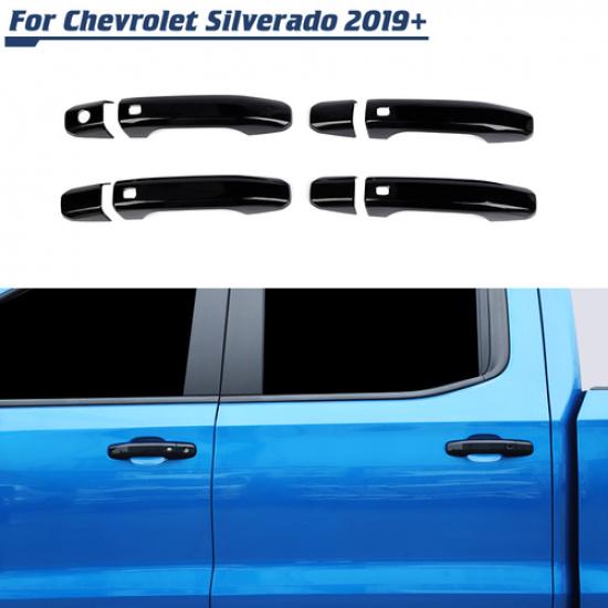 Black For Chevrolet Silverado/Sierra + Exterior Door Handle Panel Cover Trim