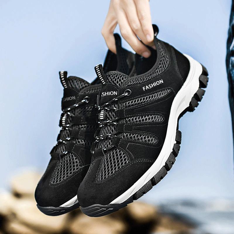 Spring and summer mesh breathable outdoor sports hiking shoes new men's lace-up round head fashion casual travel shoes