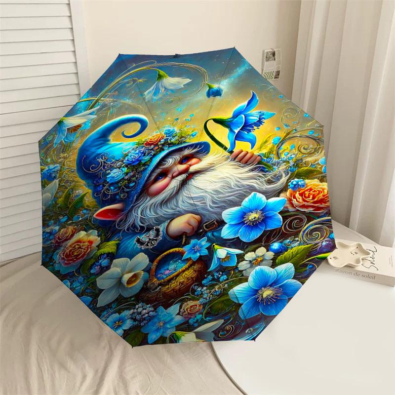 

1PC Gnome Flowers Umbrella-8-Rib Reinforced, Automatic Open, Lightweight & Durable, Fashion Accessory for Outdoor-D339