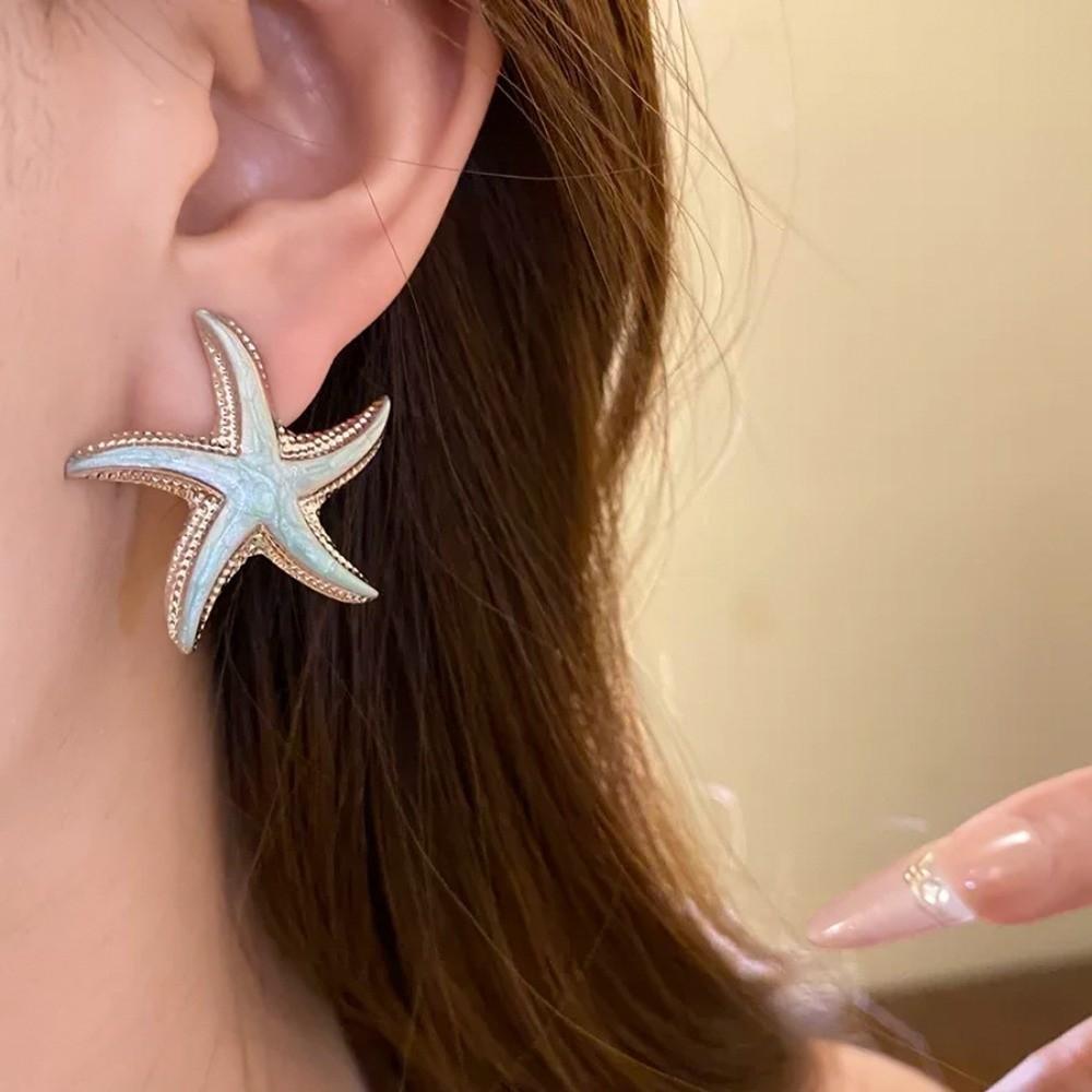 Zinc Zinc Alloy Starfish Stud Earrings Geometric Korean Style Earrings Cute Starfish Ear Studs  Women