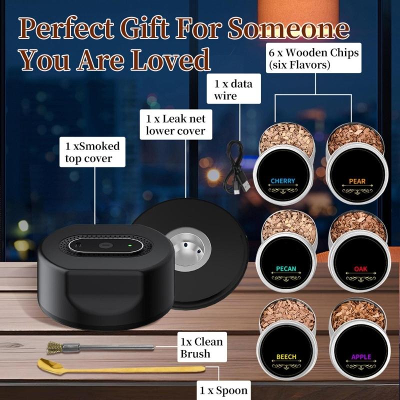 Rechargeable Electronic Cocktail Smoker Kits Portable Electric Whiskey Infuser with Wood Chip Gift for Men Dad