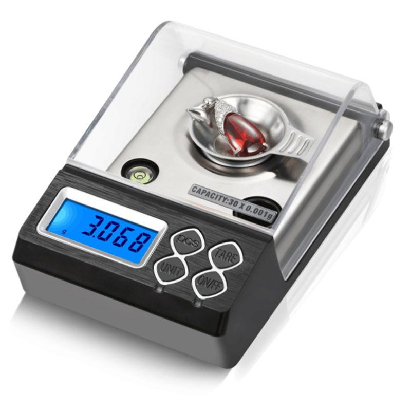 30G x 0.001g High Precision Digital Scale Gem Powder Scale Milligram Includes Read in g /oz/ozt/for T/ct/gn Switchable B