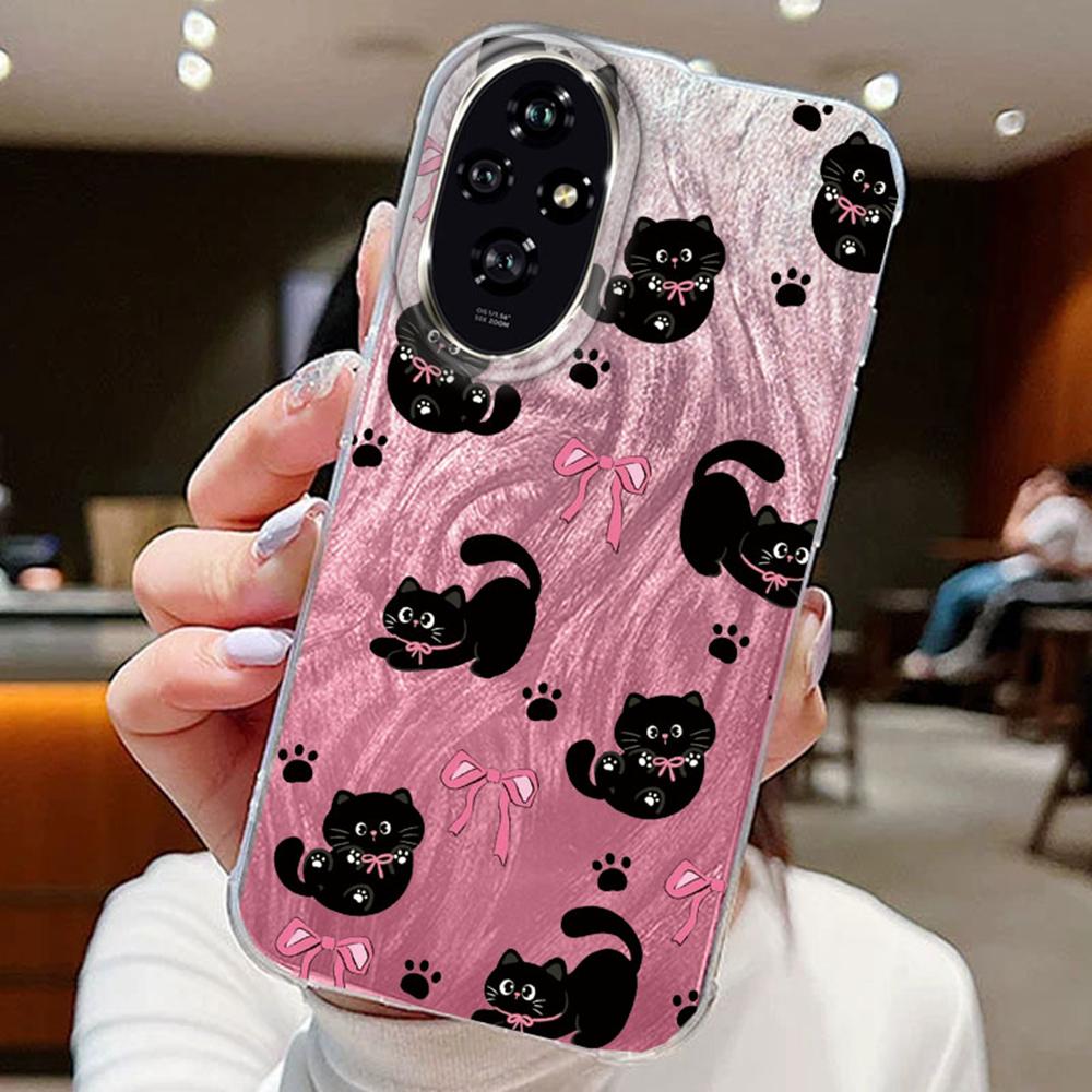 

Wave Point Black Cat Phone Cases For Honor 400 200 Magic 7 Lite 200Pro X9a X9c X8b X8a Pink Cat Silicone Couple Fundas TPU Cover Honor 200