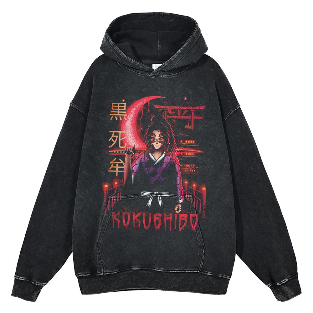 Japan Anime Demon Slayer Rengoku Kyoujurou Graphic Washed Hooded Men Manga High Quality Hoodies Harajuku Male Cotton Sweatshirt