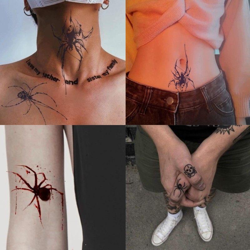 12 Sheets Spider Tattoo Sticker Set Halloween Decoration Skull Pattern Waterproof and Long-lasting Temporary Tattoo