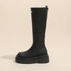 Tall elastic boots 2023 new versatile British style thick-soled one-pedal women's boots fashionable medium and short boots women's Martin