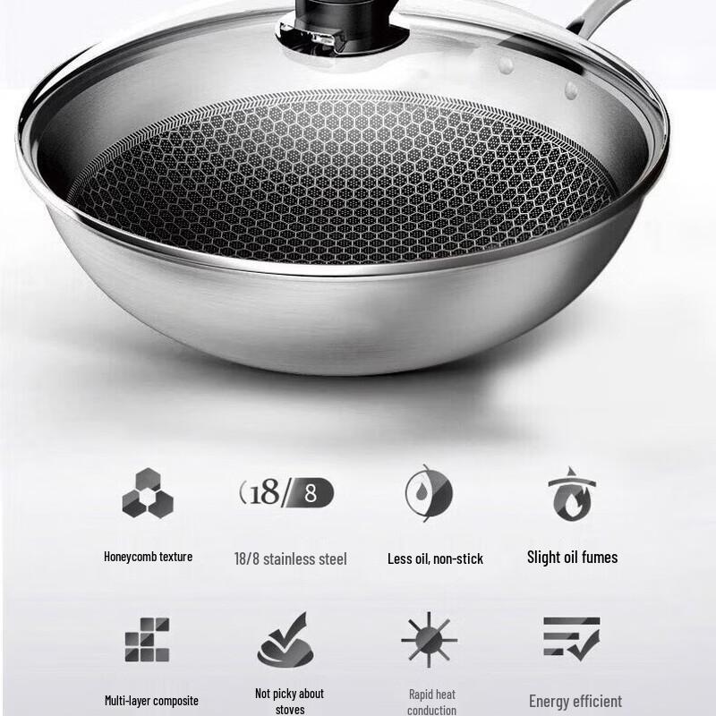 KOBACH 32cm Honeycomb 304 Stainless Steel Non-stick Wok