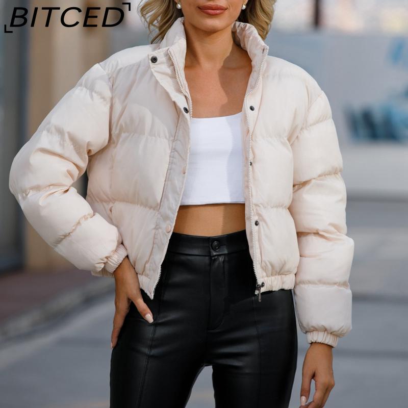 BITCED Autumn/Winter Women's Short-Length Cotton Coat Women's Long-Sleeved High-Neck Thermal Jacket Loose-Fit Casual Cotton Coat