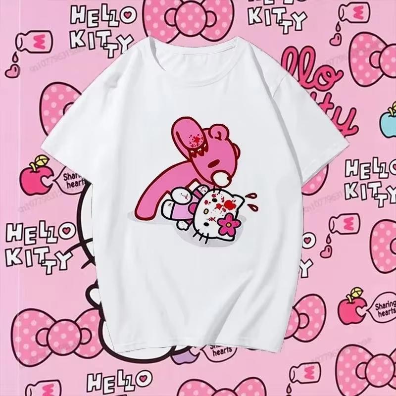 2026 new Summer HelloKitty Cute Print Tee Casual Short Sleeve Cotton Tops for Adults Kids Sweet Kawaii Style Daily Outfit