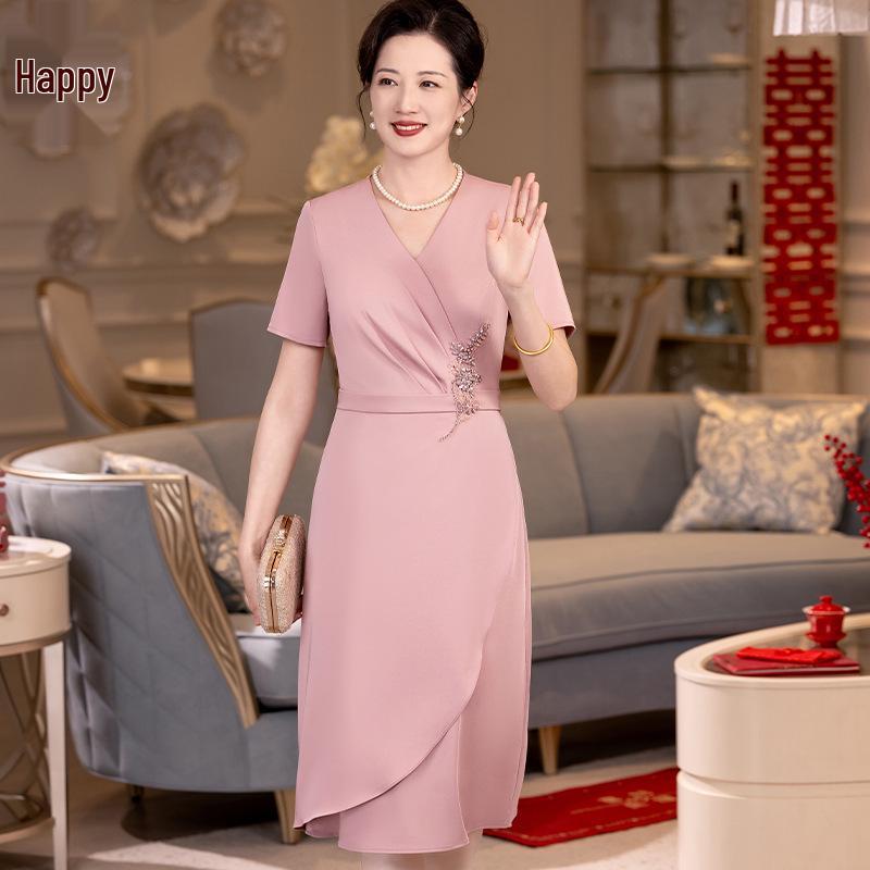 Pink A-Line Seven-Sleeve Mother-in-law Spring Wedding Dress 2024 - Slimming & Tummy Concealing