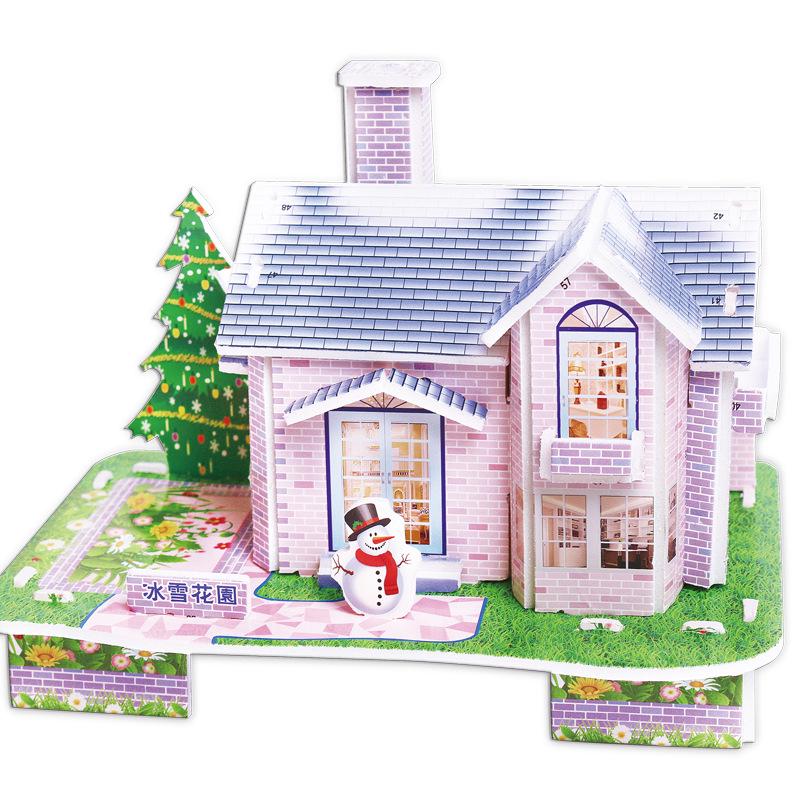 Kids 3D Stereo Puzzle Cartoon House Castle Building Model DIY Handmade Early Learning Educational Toys Gift for Children